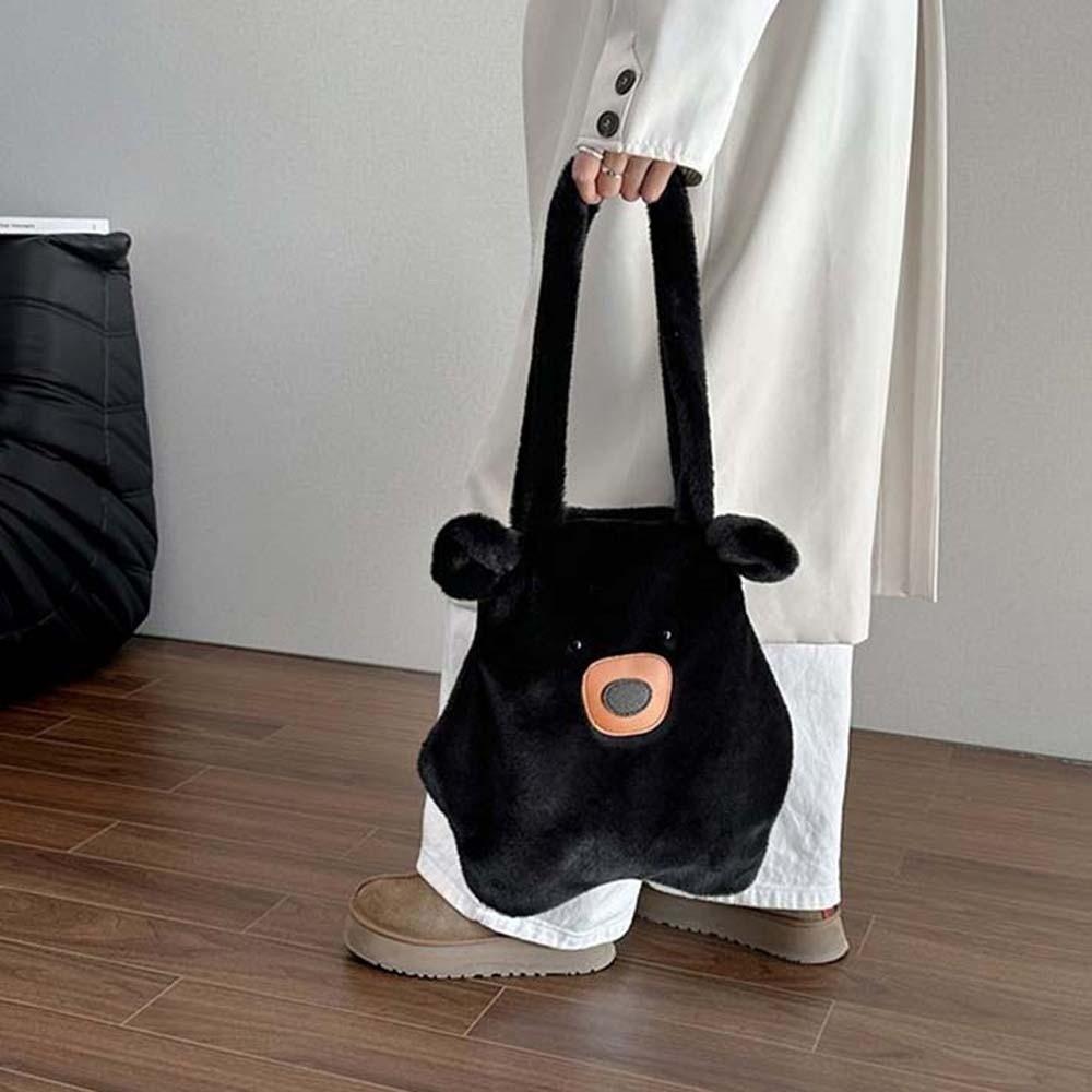 Solid Color Furry Bear Handbag Cute Cartoon Shoulder Pouch Thickened Capybara Plush Bag Women