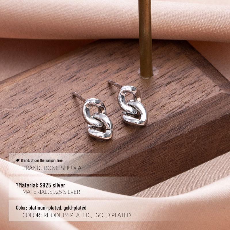 Banyan Tree S925 Silver Korean Chain Earrings - Simple, Fashionable Female Star-Inspired Design