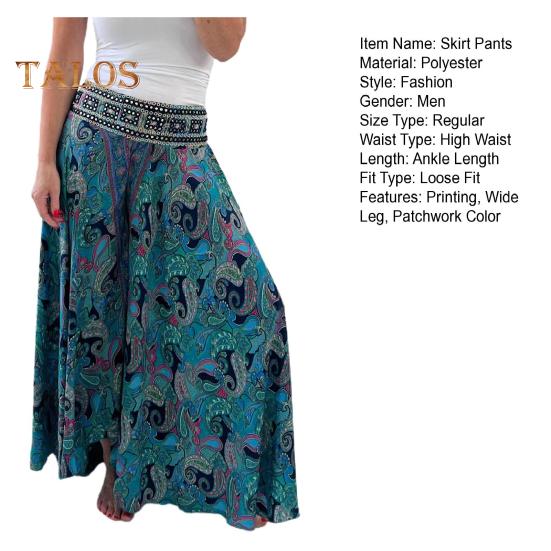 Women Summer Casual Pants Wide Leg Elastic High Waist Long Pants Retro Printing Culottes Loose Fit Flowy Trousers Streetwear