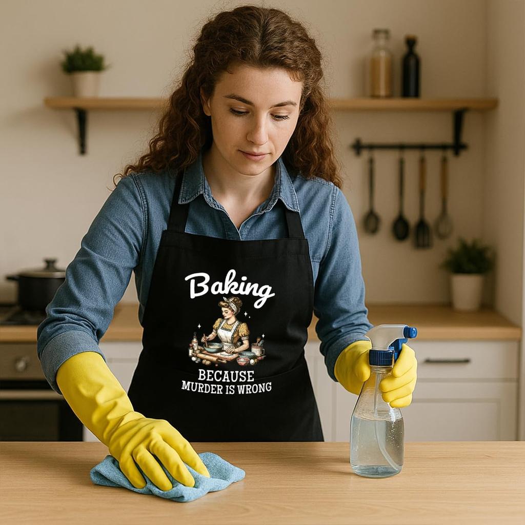 Baking Because Murder is Wrong,Funny Baking Aprons with Pockrts for Women Mom Wife Friends Sister Grandma,Birthday Bake Gifts for Bread Bakers,Cute
