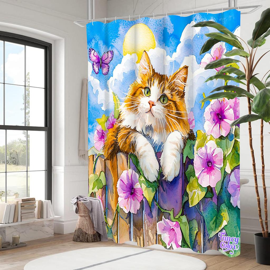 Слон Кот Животный Узор Занавеска для Ванной Водонепроницаемая Занавеска для Душа для Ванной с 12 Крючками Домашний Декор Бесплатная Доставка