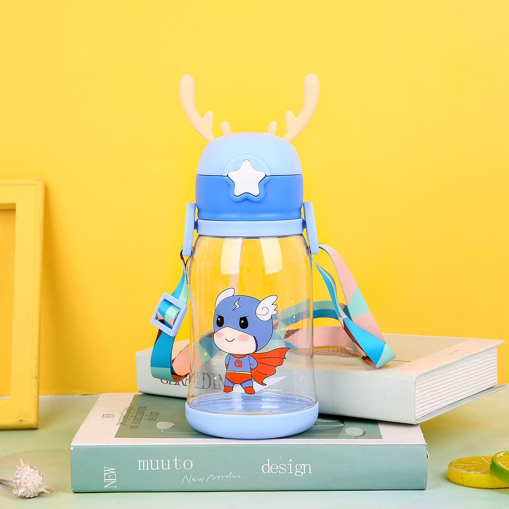 600ml Creative Antler Sippy Cup Water Bottle with Straw Lightweight to Carry Kids Leakproof Jug Outdoor Use Athletic Bottles Childrens Drinkware
