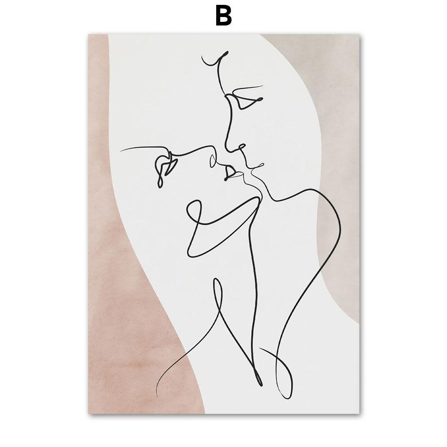 Ваза в стиле бохо с листьями и женскими линиями, геометрические абстрактные постеры и принты, картины на холсте, скандинавские настенные картины, декор гостиной