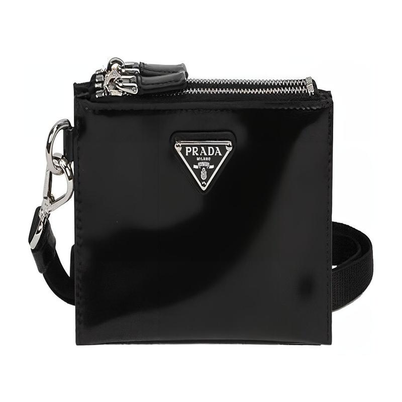 Prada Triangle Logo Smooth Cowhide Clutch Men's Black