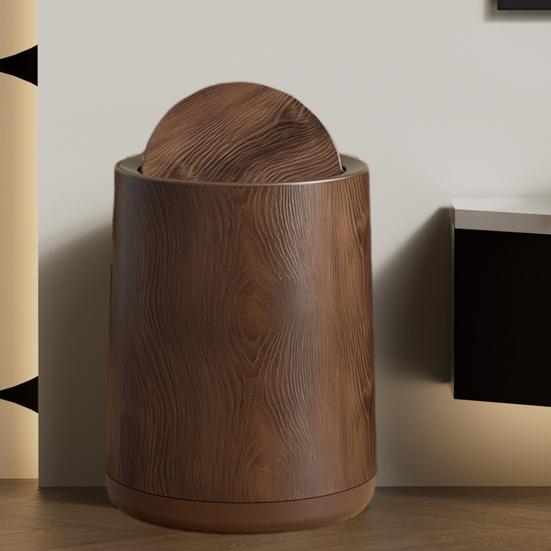 Мусорное ведро для ванной комнаты Круглая мусорная корзина с откидной крышкой Большая вместимость Легко чистить Кухонное мусорное ведро Декорация