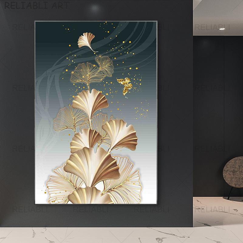 Абстрактные красочные принты с листьями гинкго билоба, современная картина на холсте, HD настенный художественный постер для гостиной, галереи, украшение для дома