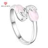 Romantic Sweet Bunny Pink Crystal Open Rings For Women Engagement Party Accessories Tiny Delicate Jewelry