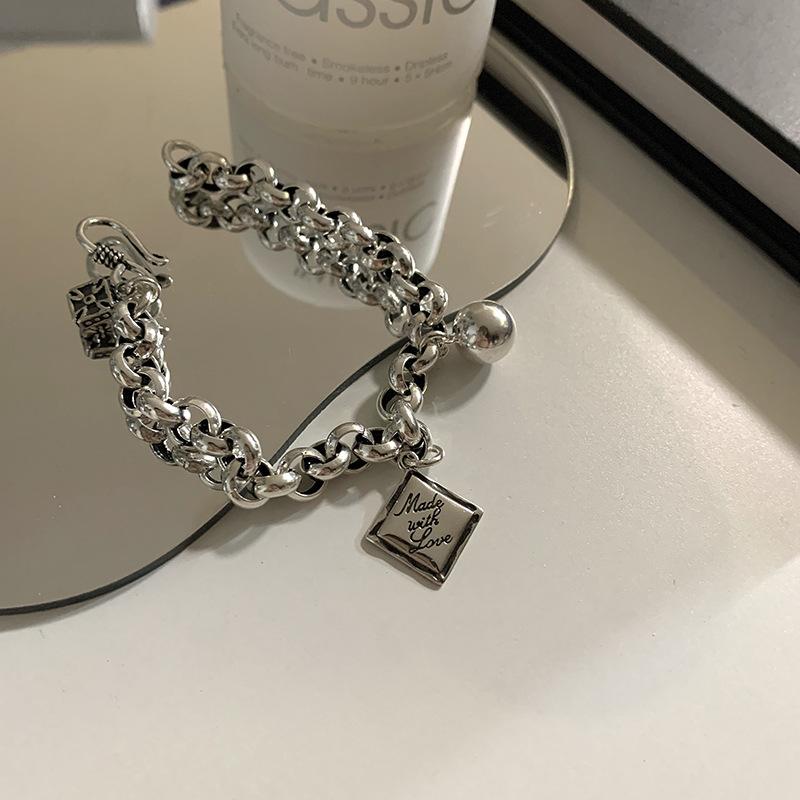 ANENJERY Square Ball Bracelet for Women Geometric Thai Silver Bracelet Jewelry Gifts