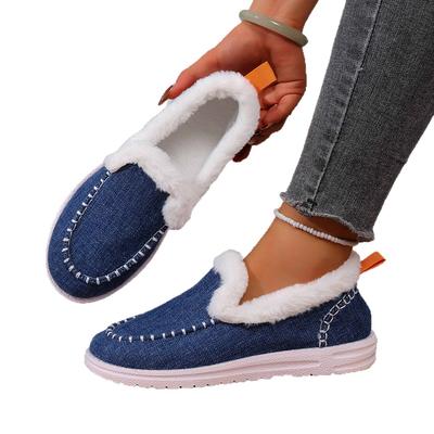 Модная обувь больших размеров для женщин Зимняя мода Короткий плюш Сохраняет тепло Слипоны Платформа 36-43 Балетки Женские ботинки Повседневная женская обувь