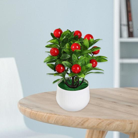 Имитация бонсай, не увядает, никогда не выцветает, устойчива к атмосферным воздействиям, легкий уход, 12 фруктов, искусственный апельсин, персик, фрукты, бонсай, декор для гостиной