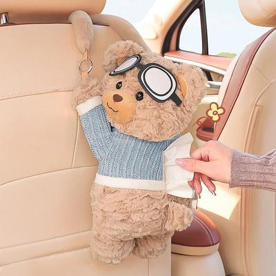 Милый короткий плюшевый медведь для очков Автомобильная коробка для салфеток Коробка для салфеток Мусорное ведро 2-в-1 Креативный автомобильный бокс для подлокотника Картонная коробка Автомобильный интерьер