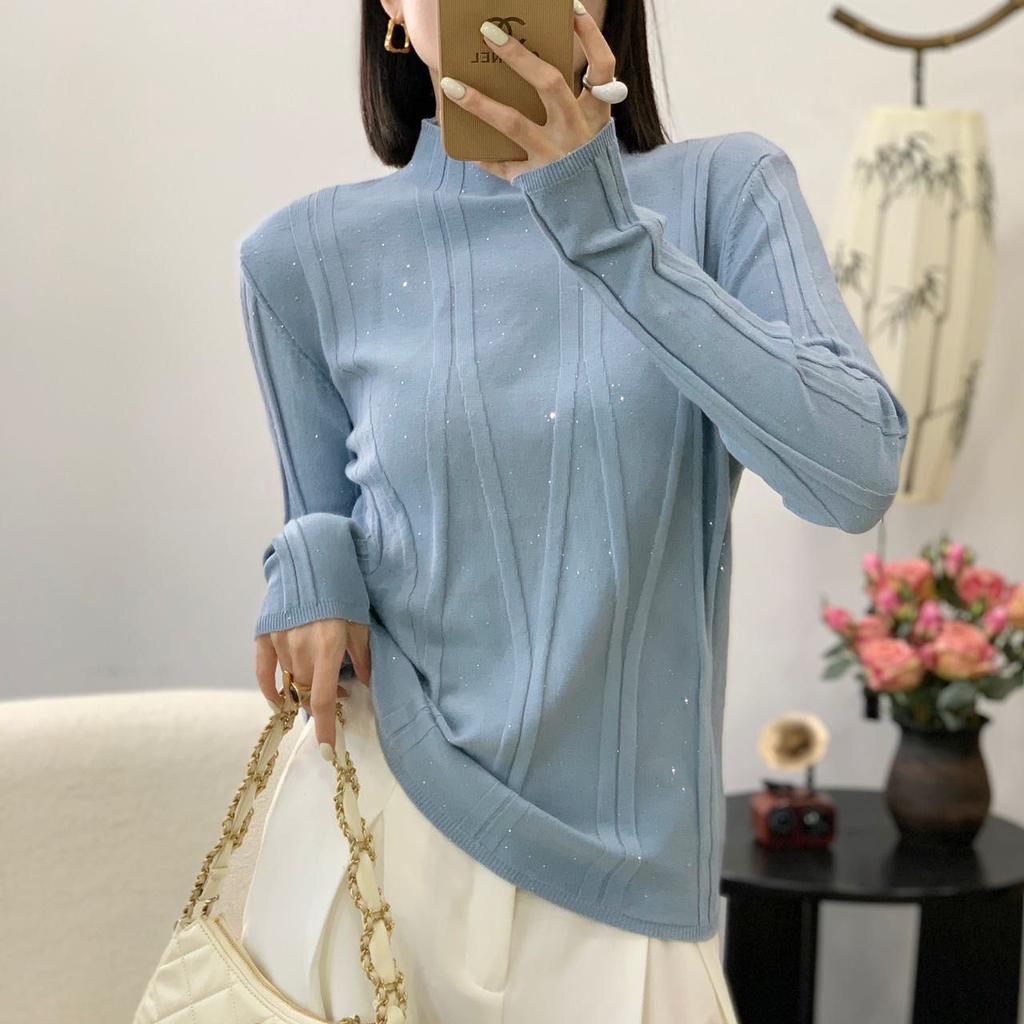 Женская зимняя водолазка в корейском стиле с высоким воротом и ромбовидной инкрустацией, трикотажный топ