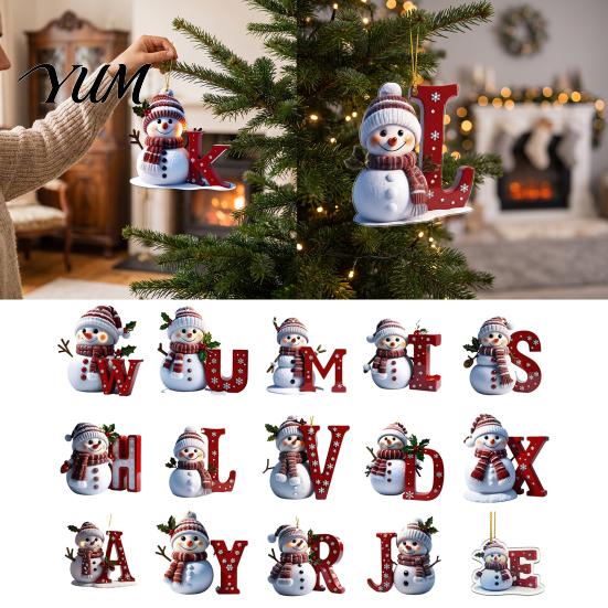 Festive Home Decor Supplies 26 Letter Christmas Ornaments, 2D Flat Snowman Hanging Decoration, Acrylic A-Z Clear Pattern Tree Alphabet Letters Pendant