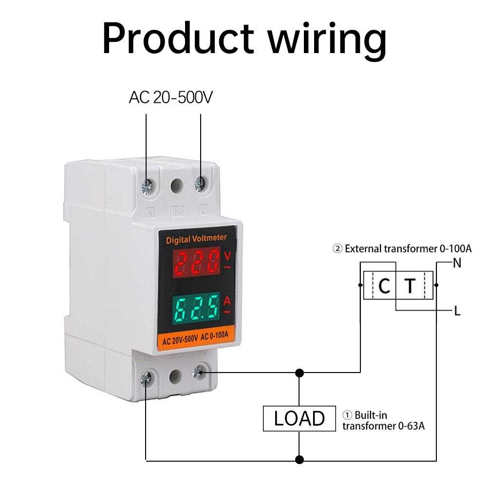 2 in 1 35mm Din Rail Voltmeter Ammeter AC 20-500V 100A Multi-function AC Voltmeter Voltage Amps Meter Built-in Transformer