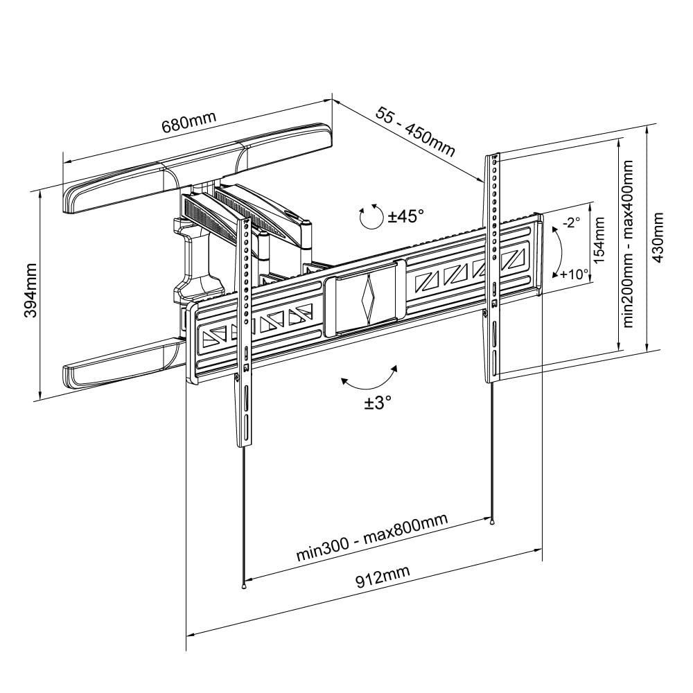 Настенный кронштейн для телевизора, тип TV Setter Freestyle VA326 L, размер черный 55-90