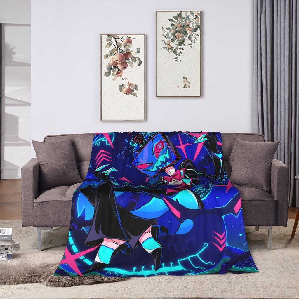 Warm BlanketBoy Girl Camping Vox Alastor Hazbin Hotels Throw Blanket Flannel Bedspread For Couch Chair Funny Sofa Bed Cover