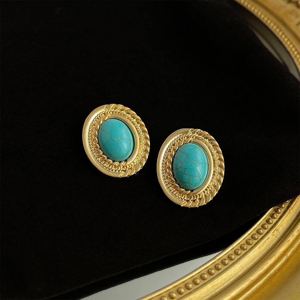 Винтажные женские серьги с бирюзой, модные, легкие роскошные, в античном стиле, тяжелая промышленность, высококачественные серьги