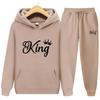 Мужские спортивные костюмы, комплект, весна-осень, толстовка с принтом короля, толстовка с длинными рукавами, брюки для бега, толстовка, уличная одежда, спортивный костюм