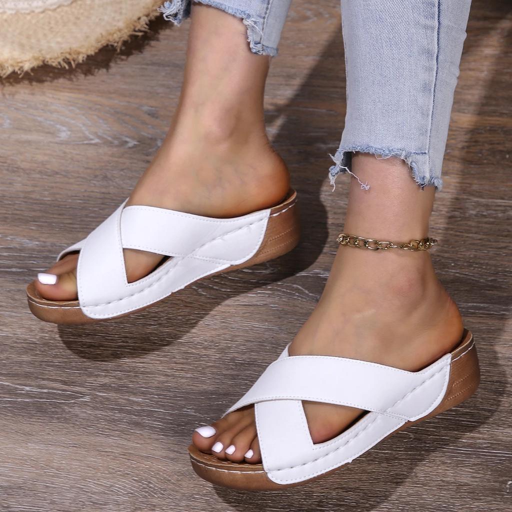 Simple Casual Wear-resistant Non-slip Thick-soled Heightening Slippers Summer New Fashion Cross Wedge Slippers for Women