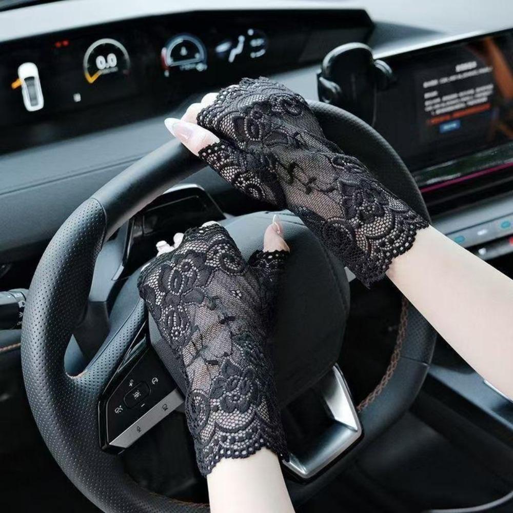 Summer Thin Style Half-finger Gloves UV Protection Sun Protection Gloves Driving Riding