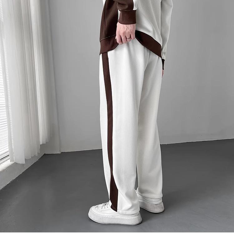 Danmo Spring Autumn Korean Fashion Patchwork Sweatshirt Elastic Casual Sweatpants Set Men Loose Comfortable Sporty Pullover Top Pants