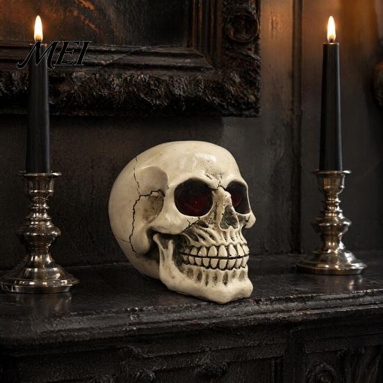 Halloween Party Supplies Resin Skull Figurine, Realistic Human Head Model, Spooky Holiday Gift for Horror Fans Statue Indoor Fireplace Kitchen Gothic