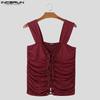 INCERUN Summer Men Strap Sleeveless Rumple Bandage Party Fitted Tank Tops