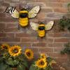 Garden Yard Art 2PCS 3D Metal Bee Wall Decor Iron Sculpture Hanging Insect Decor Ornament Weatherproof Outdoor for Patio Fence Wrought