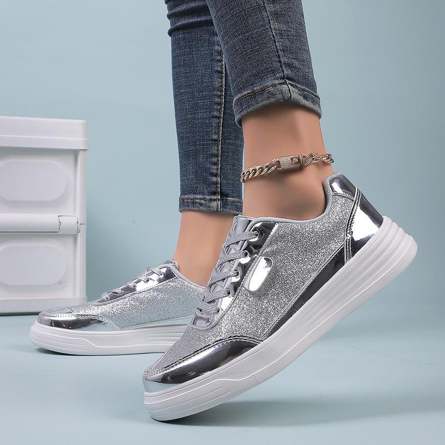 Spring And Autumn Korean Version Of Casual Sports Board Shoes, New Glossy Fashion Women'S Shoes, Low-Top Lace-Up Flats