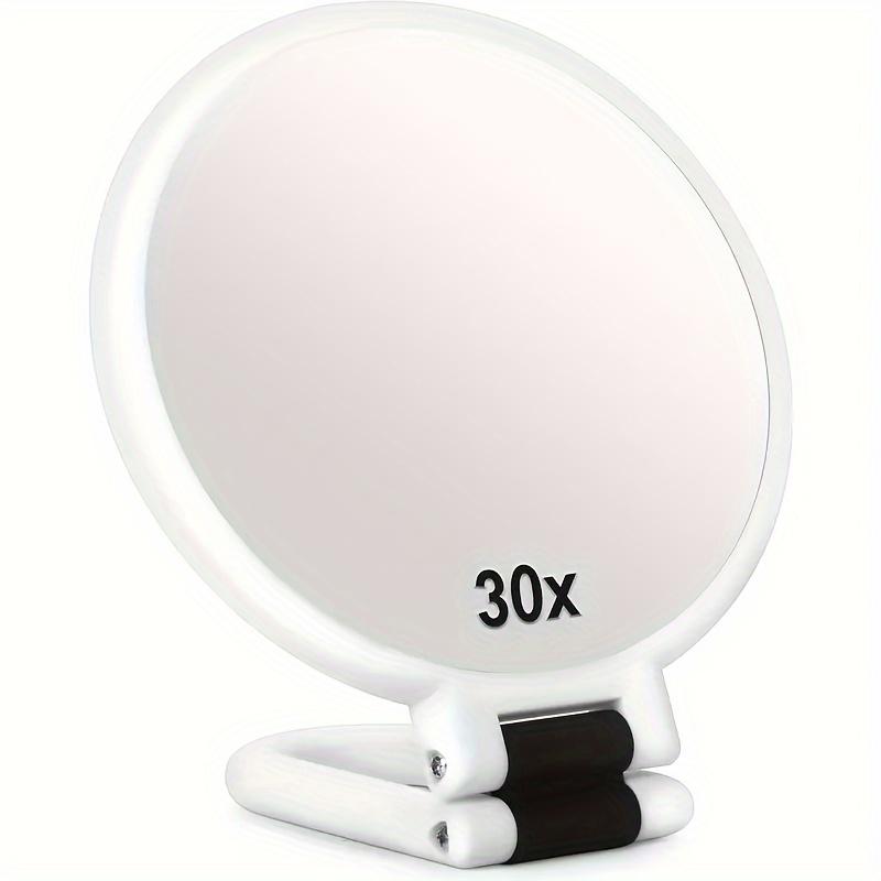 Portable 360 Adjustable Dual Sided Makeup Mirror 1X 30X Magnifying Handheld Travel Friendly No Batteries Sleek Black Gold Frame