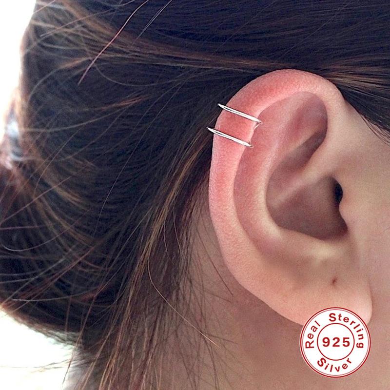 Модная серебряная сережка S925, простая глянцевая двухслойная линия, ушная пряжка, клипса без украшений для пирсинга ушей