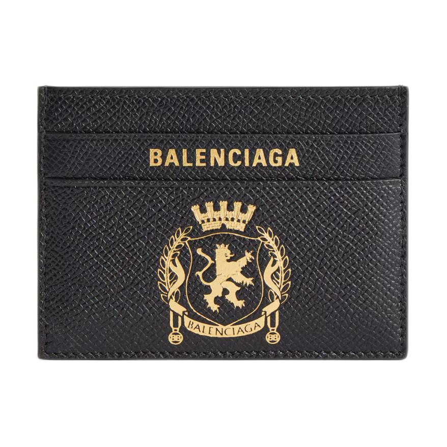 Balenciaga Logo Print Half-Matte Textured Calfskin Card Holder Men Accessories Black 8463282AB4Y1000