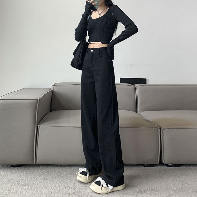 Черные прямые джинсы женские летние брюки для фигуры «груша» большого размера с высокой талией, узкие широкие брюки, джинсы для женщин, длинные джинсовые брюки