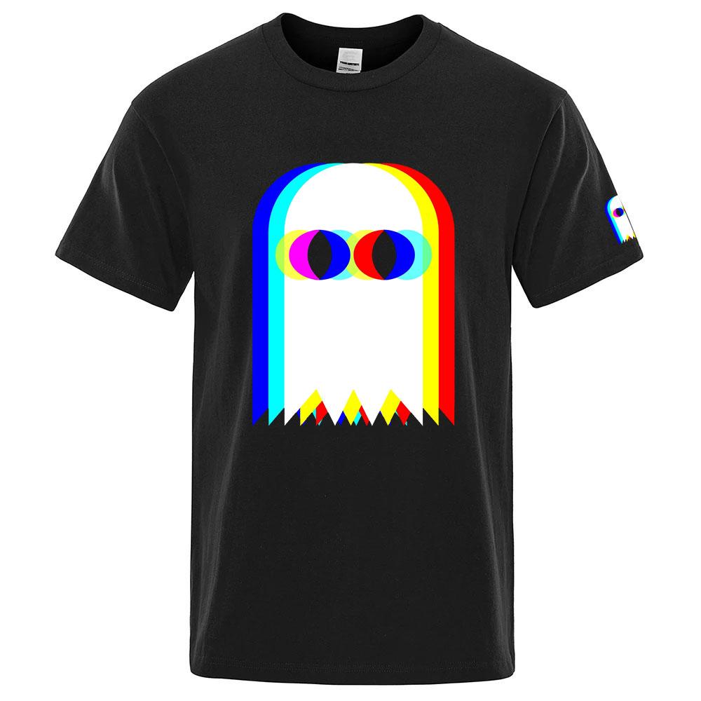 Funny Ghost Psychedelic Vaporwave Halloween EDM Music Fashion Brand Premium Round Neck Short Sleeve Solid Color T-shirt
