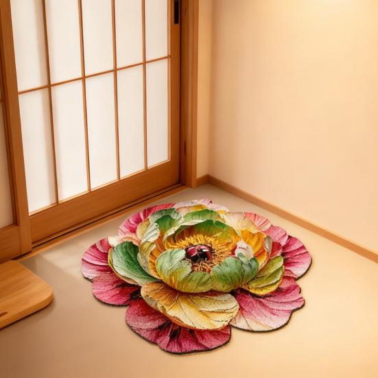 Коврик для пола 3D цветочный дизайн Нескользящая точечная тисненая основа Дверной коврик Быстросохнущий Впитывающий Коврик для входа в ванную