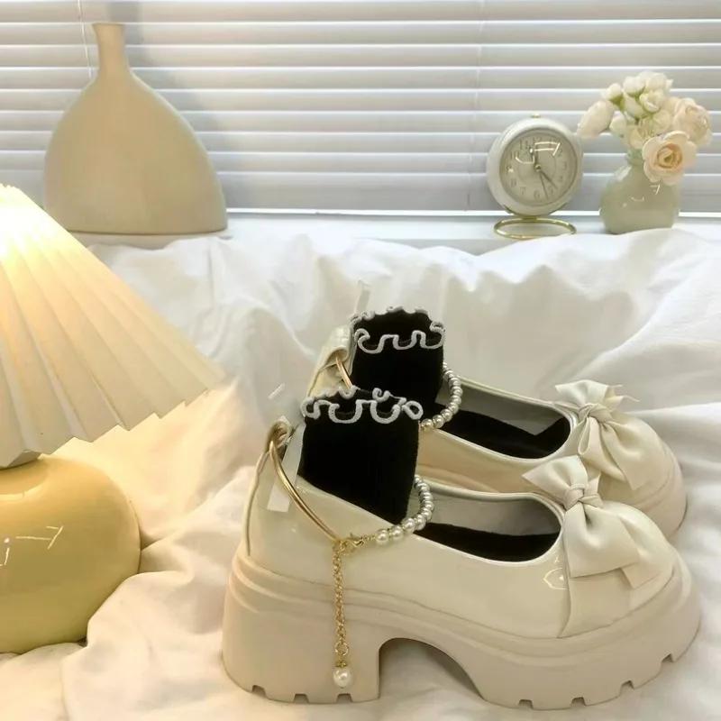 Модные женские лоферы Весна 2025 Новые туфли Мэри Джейн Женские Французский стиль Толстый каблук Высокий каблук Мягкая подошва Обувь Лолиты Zapatos De Mujer