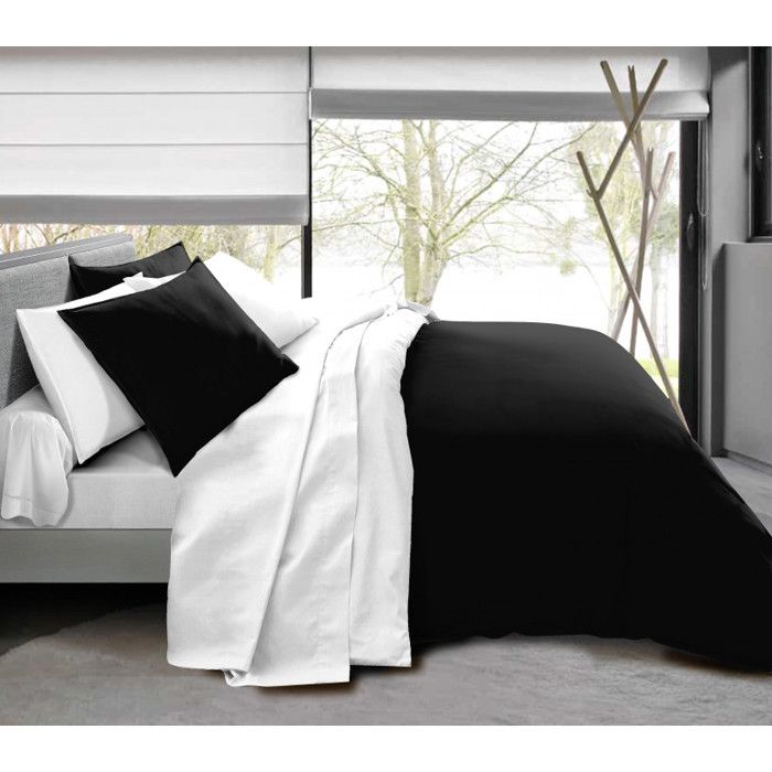 Complete Pack 6 Pieces Black/White Reversible Duvet Cover for Bed 140 X 190 Cm