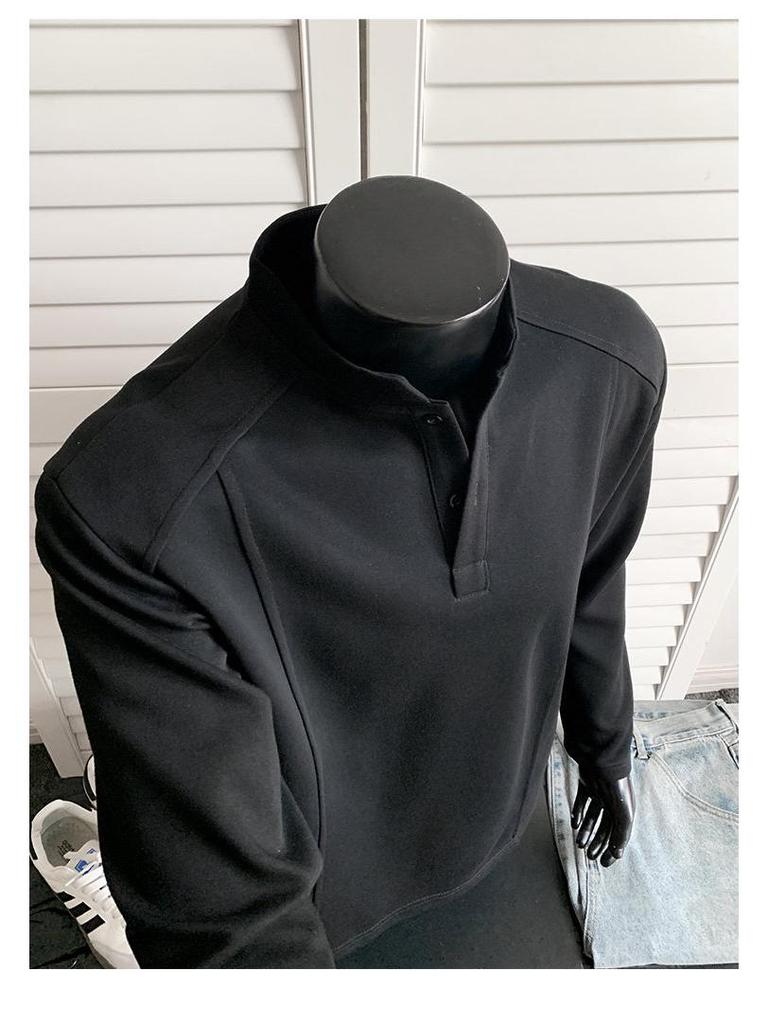 Мужская футболка-поло с длинным рукавом в американском стиле — модная базовая толстовка для весны/осени.