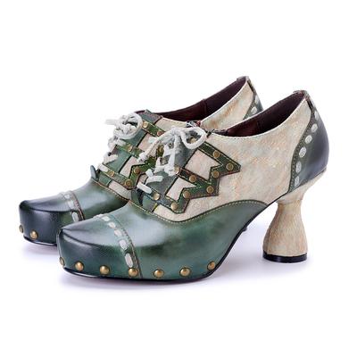Туфли-лодочки из натуральной кожи ручной работы с заклепками на высоком каблуке в стиле ретро, женские туфли
