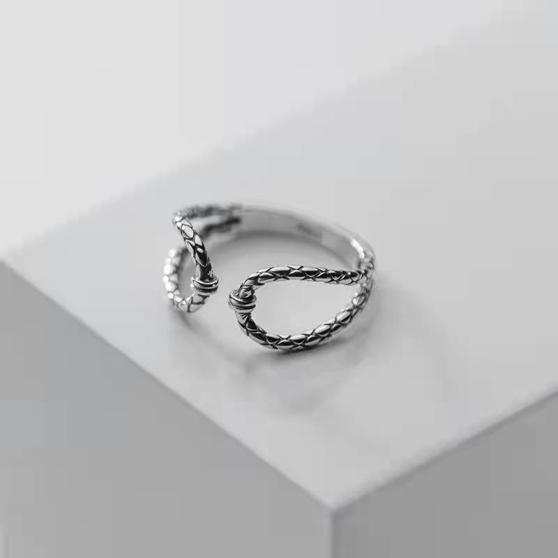 Adjustable Sterling Snake Texture Ring Women Men Vintage Geometric Statement Jewelry