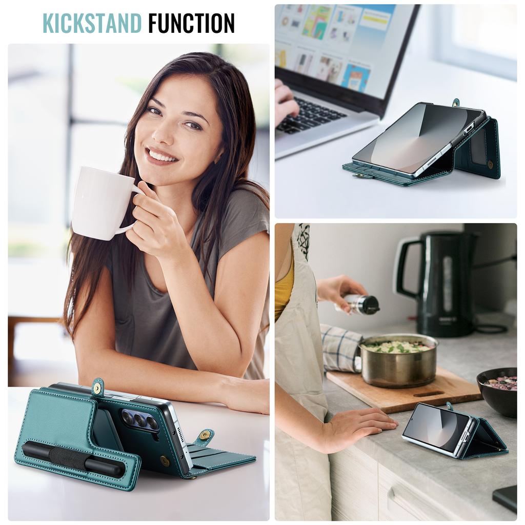 Suitable for Samsung Z Fold6 flip phone case, zfold7 card slot phone cover, foldable phone leather case