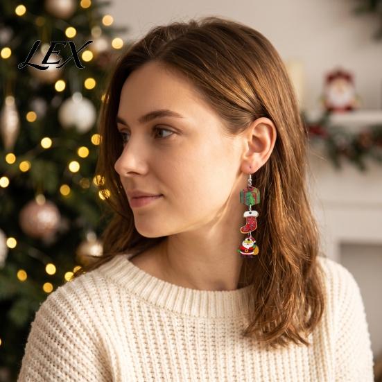 Cute Cartoon Ear Jewelry 1 Pair Christmas Wooden Dangle Drop Earrings for Women, Santa Festive Party Gingerbread Candy Cane Earrings, Vintage Holiday