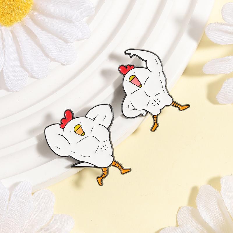 Bodybuilding Chicken Enamel Pins Cartoon Strong Muscle Animal Brooches Lapel Badge Cute Funny Jewelry Gift for Friends