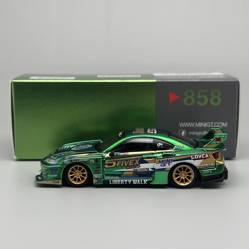 МИНИГТ 1:64 Nissan LB-Super Silhouette S15 SILVIA LBWK 2024 Зеленый Хром Литой диск MGT Модель автомобиля 858
