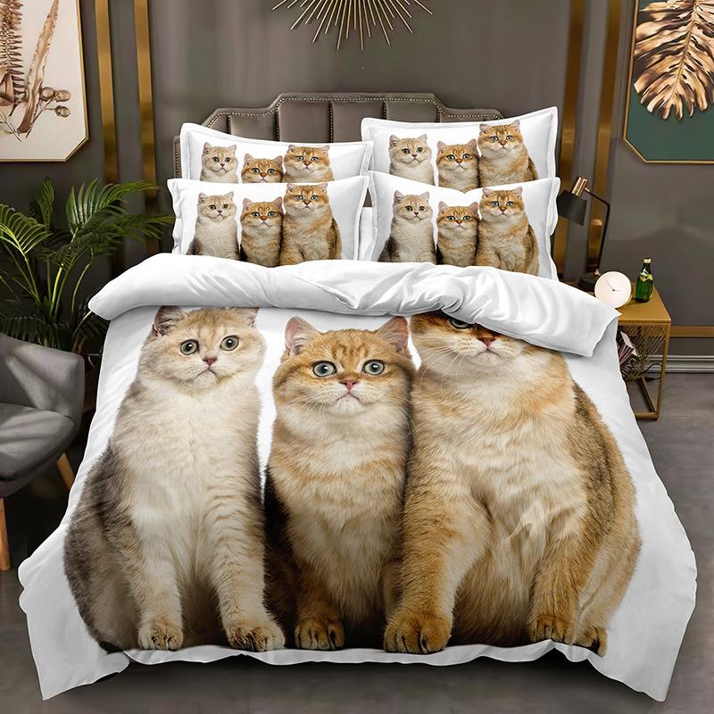Комплект постельного белья с 3D-принтом животных, пододеяльник на пуху кошки или собаки, 2/3 предмета, пододеяльник для детей и взрослых, роскошное мягкое покрывало