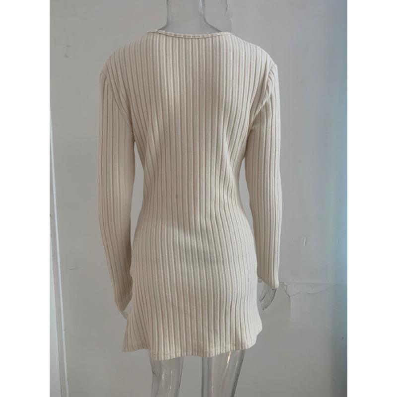 Женский зимний однотонный повседневный домашний топ с длинными рукавами и V-образным вырезом в полоску