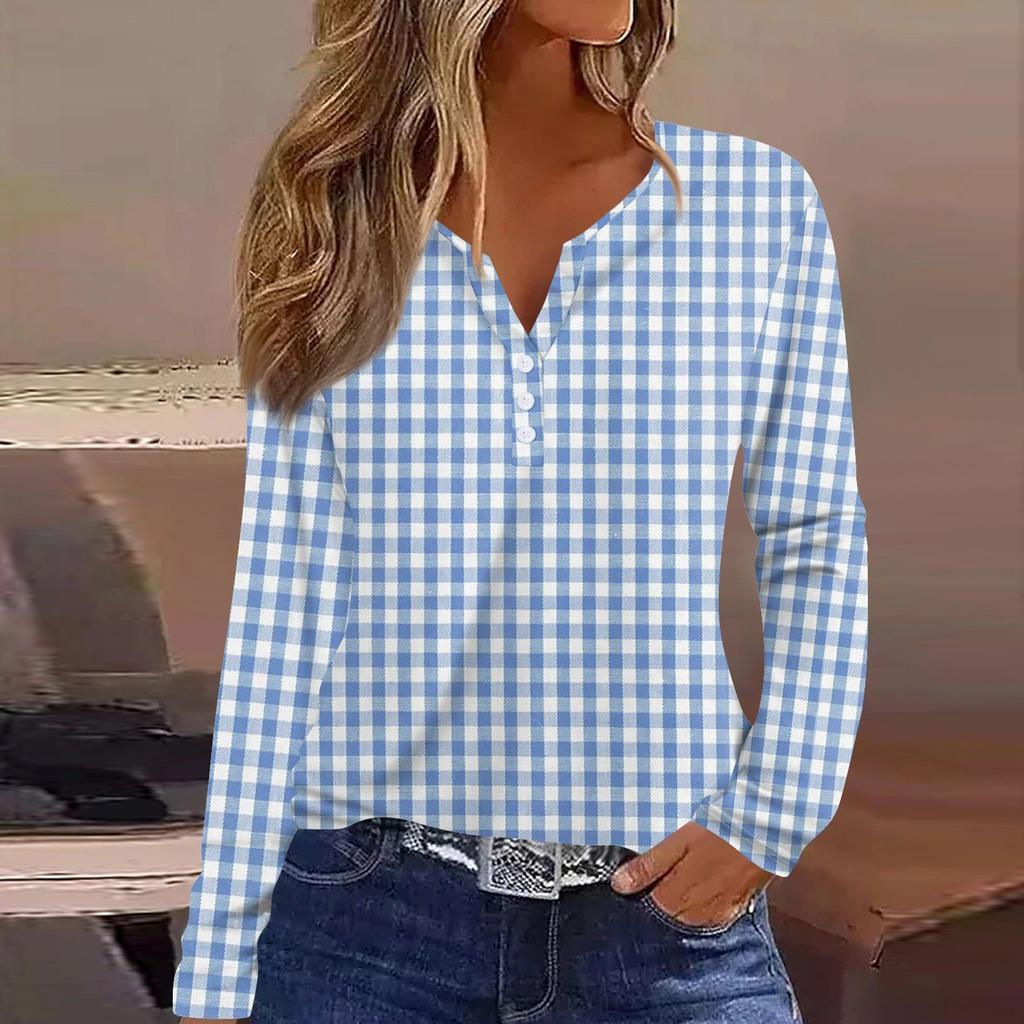 Women's T Shirt Tee Button Long Sleeve Daily Weekend Fashion Basic V- Neck Regular Top