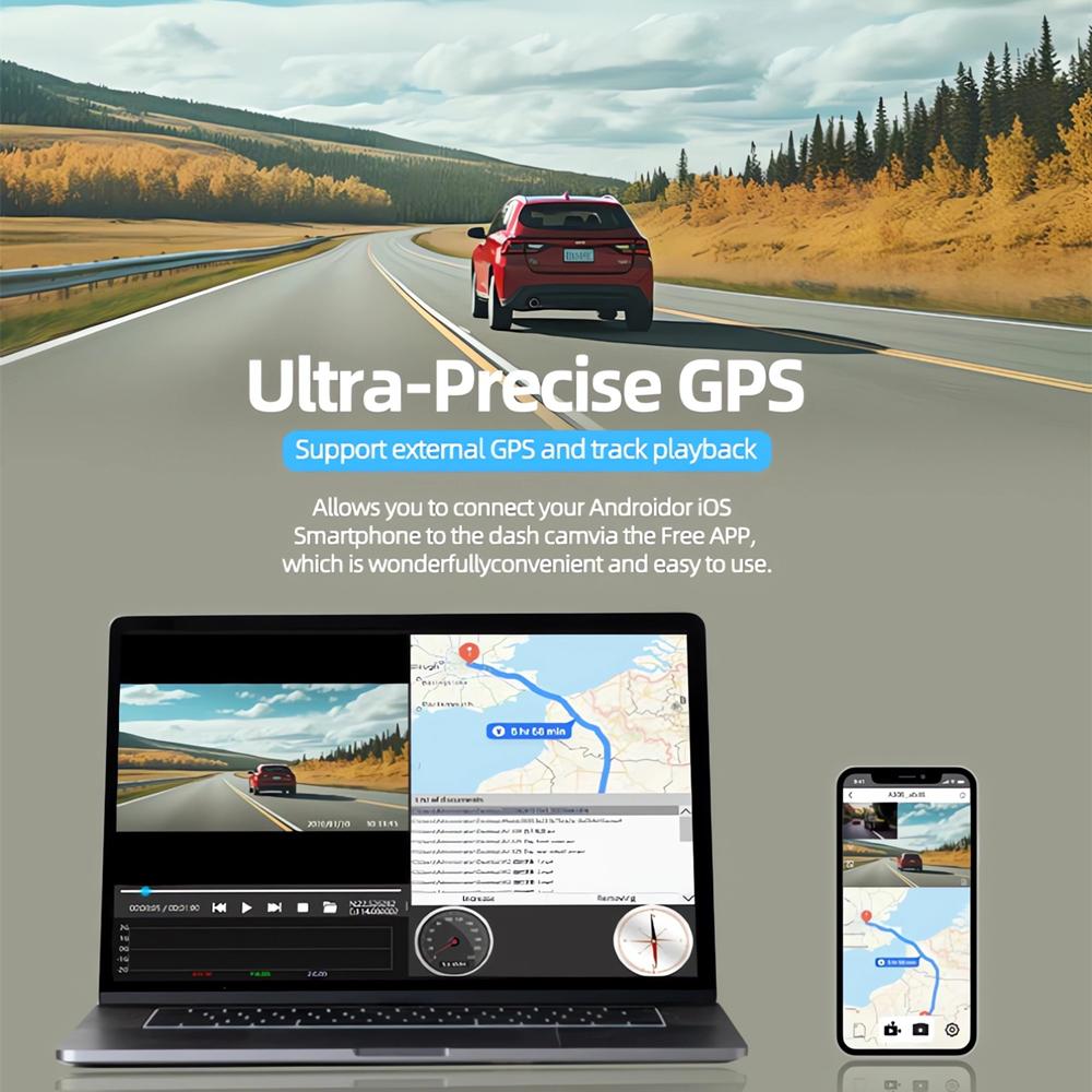 UHD 4K Dash Cam WiFi GPS Mini Car DVR Front and Rear Camera Video Drive Recorder Auto Night Vision WDR 24H Parking Black Box