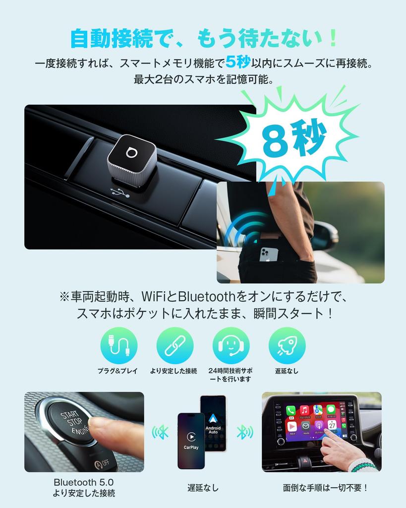 OTTOCAST MINI Slim, Autocast Mini CarPlay & Android Auto Wireless Adapter, 2025 Newest Model,