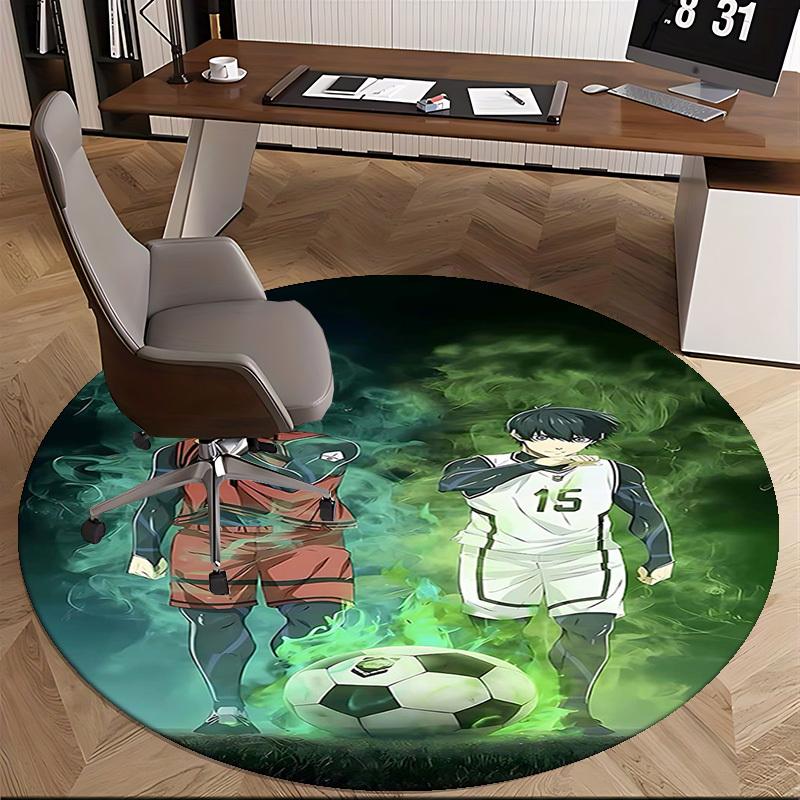1pc Anime Soccer Player Design Round Carpet - Office Chair Mat, Non-Slip Rug for Home Decor, Seasonal Gift, Suitable for Office, Living Room